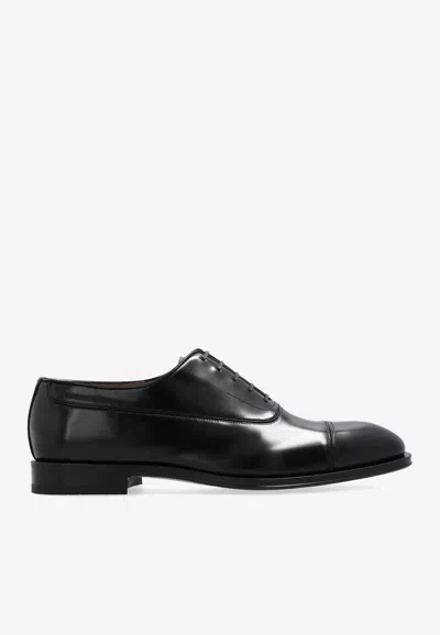 Ferragamo Fermin Leather Oxford Shoes In Black