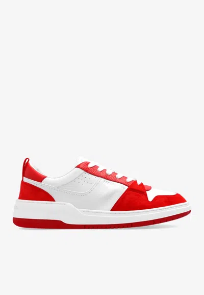 Ferragamo Panelled Leather Sneakers In Red