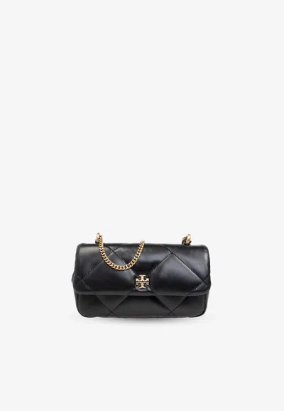 Tory Burch Mini Leather Shoulder Bag With Diamond Quilting In Black