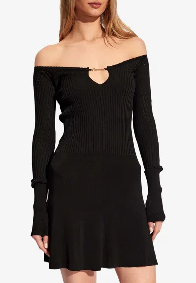 Jacquemus Womens Black Logo-plaque Slim-fit Knitted Mini Dress In Black