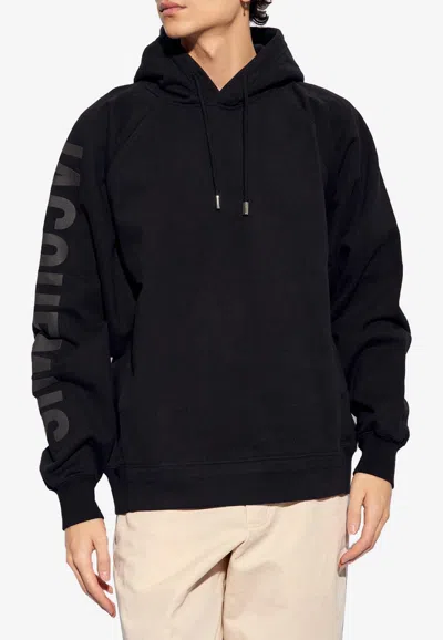 Jacquemus Hooded Typo Sweatshirt With Logoed Sleeve In Black