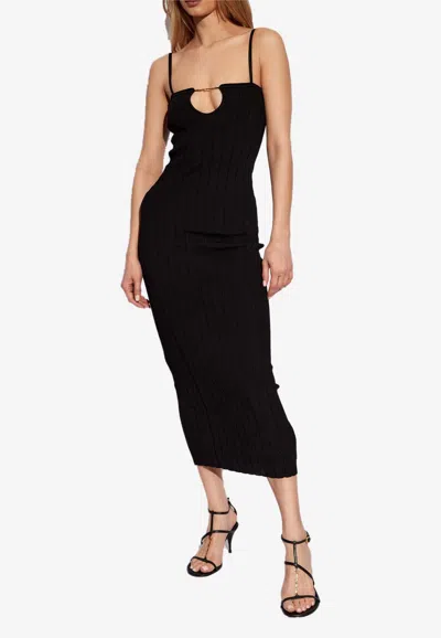 Jacquemus Embellished Ribbed-knit Midi Dress In Black