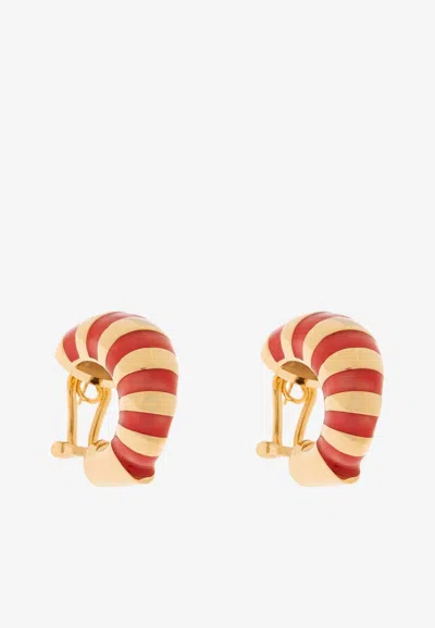 Ferragamo Shell Enameled Earrings In Red