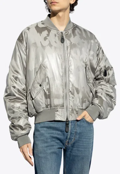 Alexander Mcqueen Graffiti Logo Metallic Bomber Jacket In Silver