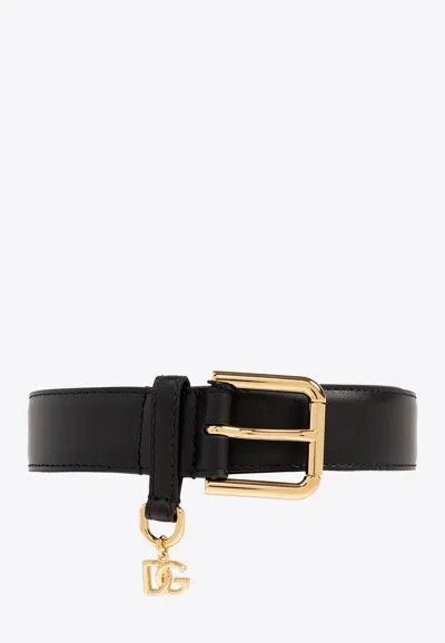 Dolce & Gabbana Adjustable Smooth Leather Belt With Gold-tone Buckle In Black