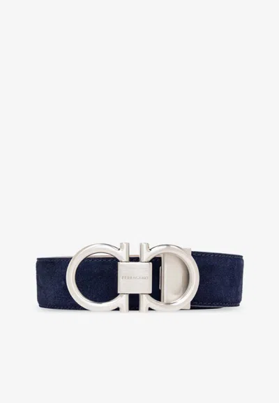Ferragamo Gancini Leather Belt In Blue