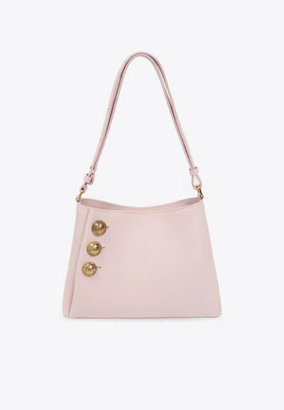 Balmain Logo Button Embellished Embleme Shoulder Bag In Pink