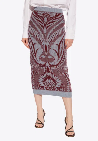 Etro Knit Wool Midi Pencil Skirt In Burgundy