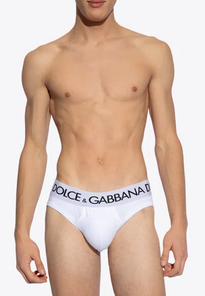 Dolce & Gabbana Mid-rise Briefs In Two-way Stretch Cotton In White