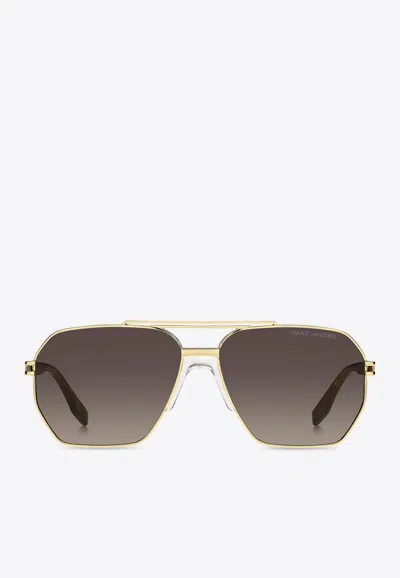 Marc Jacobs Refined Aviator Square Sunglasses In Brown