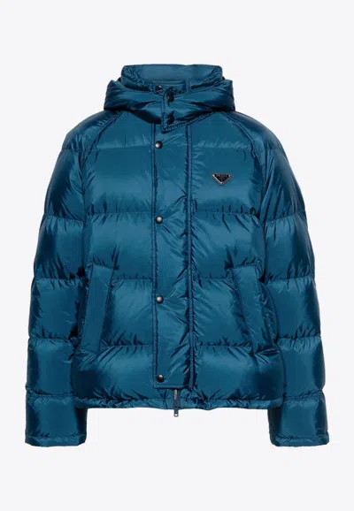 Prada Triangle-logo Puffer Jacket In Blue