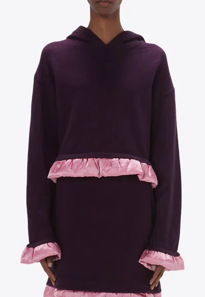 Jw Anderson J.w. Anderson Satin-trimmed Cropped Hoodie In Purple