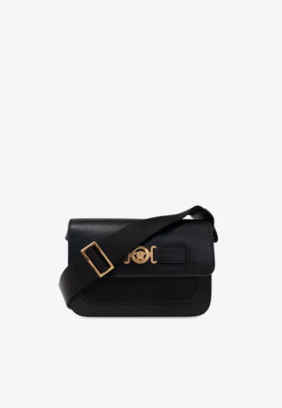 Versace Biggie Leather Messenger Bag In Black