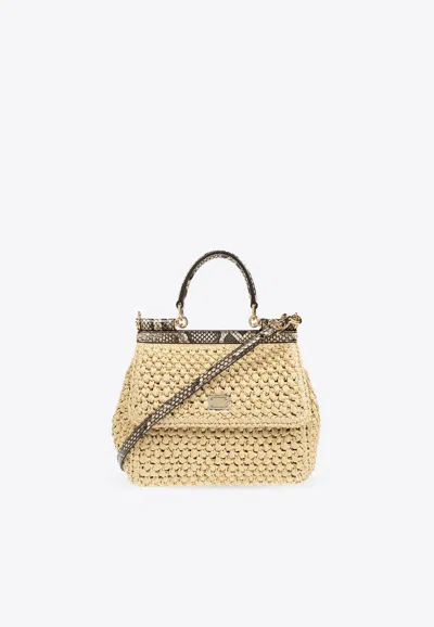 Dolce & Gabbana Medium Raffia Sicily Top-handle Bag In Beige