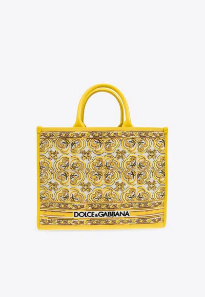 Dolce & Gabbana Printed Canvas Tote In Yellow
