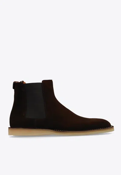 Dolce & Gabbana Black Pull-on Ankle Boots With Dg Logo In Brown