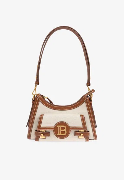 Balmain B-buzz Hobo Bag In Canvas And Leather In Beige
