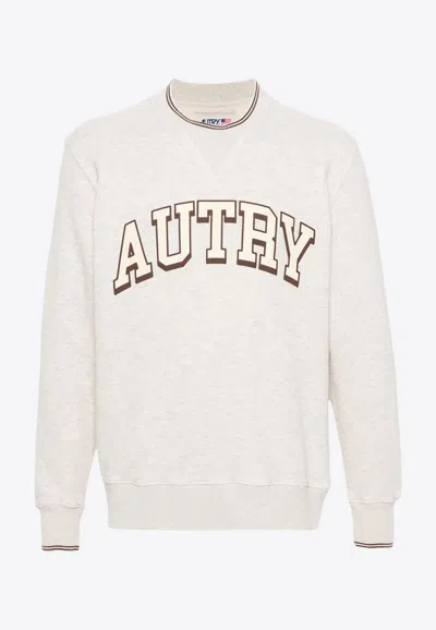 Shop Autry Logo Print Crewneck Sweatshirt In Gray
