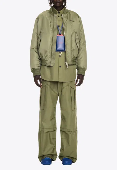 Off-white Logo-embroidered Bomber Jacket In Green