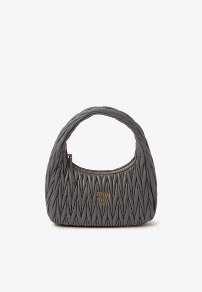Miu Miu Wander Matelassé Nappa Leather Hobo Bag In Gray
