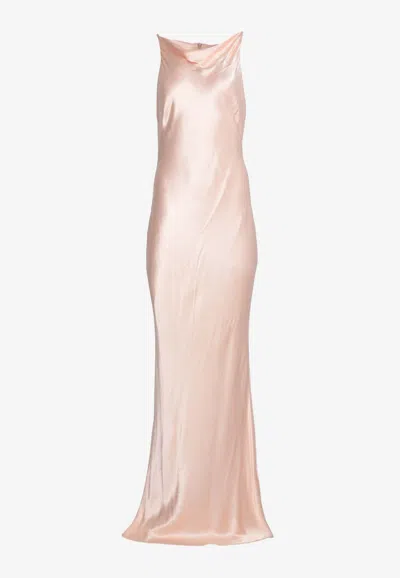 Shona Joy La Lune High-neck Satin Midi Dress In Peach