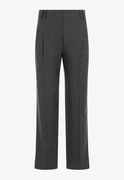 Brunello Cucinelli Cropped Wool Pants In Gray