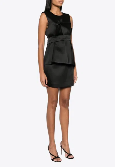 P.a.r.o.s.h Satin Belted Sleveless Minidress In Black