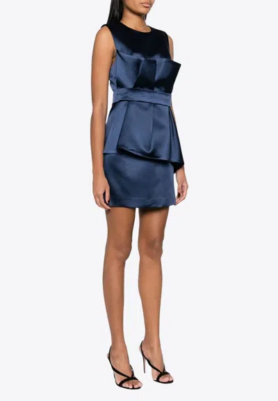 P.a.r.o.s.h Satin Belted Sleveless Minidress In Blue