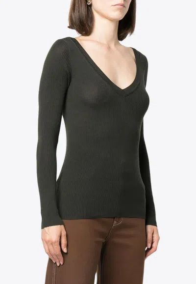 P.a.r.o.s.h Rib Knit V-neck Wool Sweater In Green