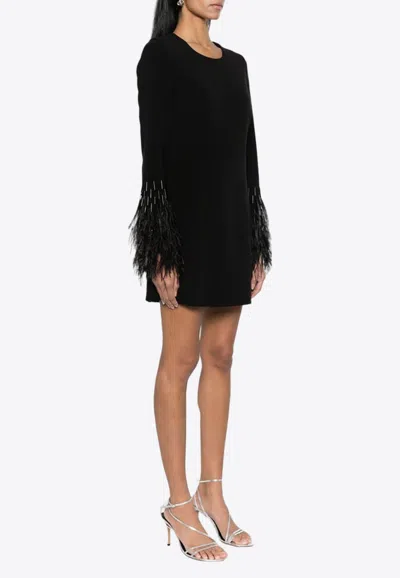 P.a.r.o.s.h Feather-trimmed Mini Dress In Black