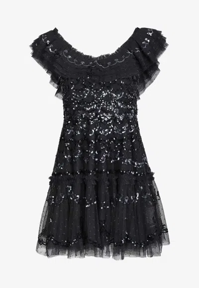 Needle & Thread Everthine Sequin-embellished Mini Dress In Black