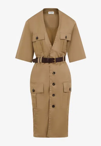 Saint Laurent Saharienne Dress In Beige