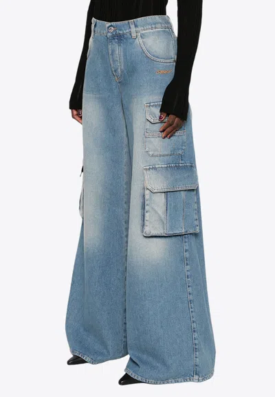 Off-white Wide-leg Faded Cargo Jeans In Blue