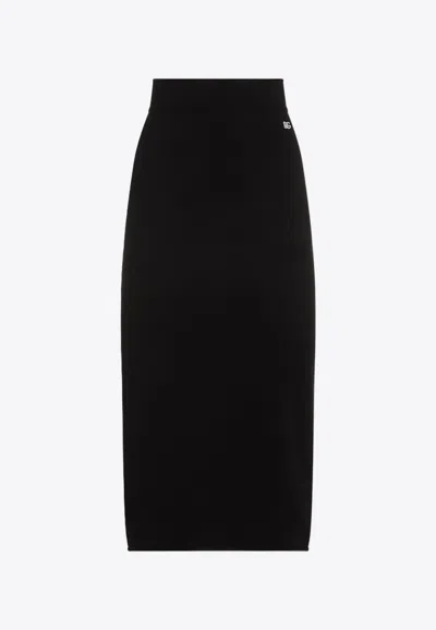 Dolce & Gabbana Cady Calf-length Skirt With Slits In Black