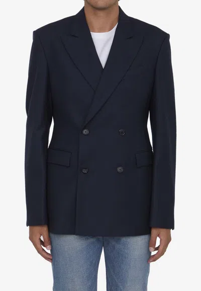 Loewe Navy Blue Double-breasted Jacket In Wool In Blue