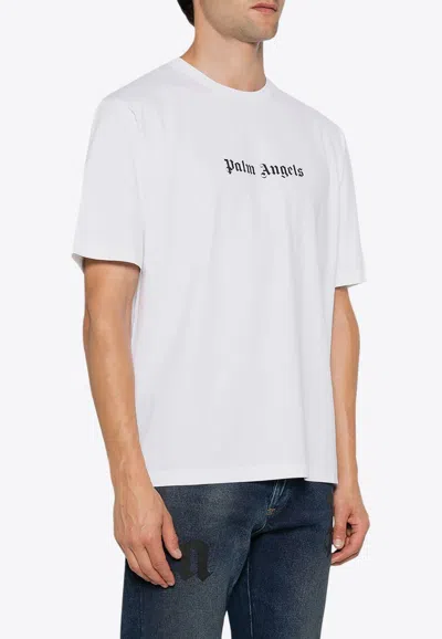 Palm Angels White Short-sleeved T-shirt With Monogram Pa Embroidery In White