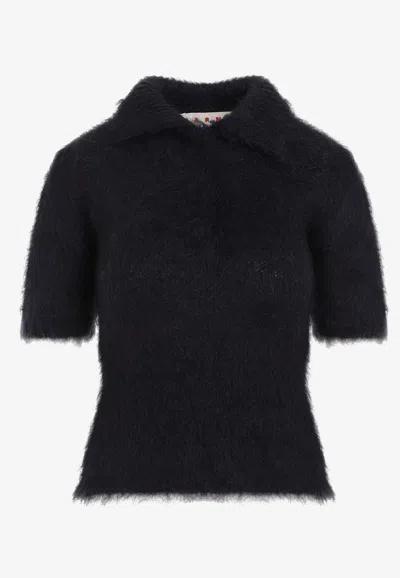 Marni Fuzzy Short Sleeve Sweater In Blue