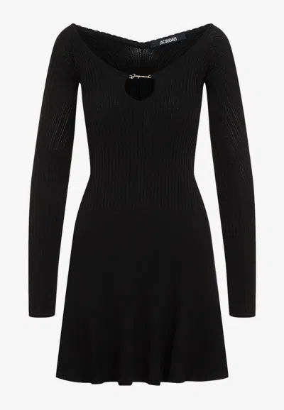 Jacquemus Womens Black Logo-plaque Slim-fit Knitted Mini Dress In Black