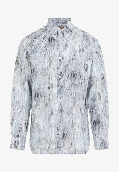 Marni Patterned Shirt With Collar And Pocket In Gray