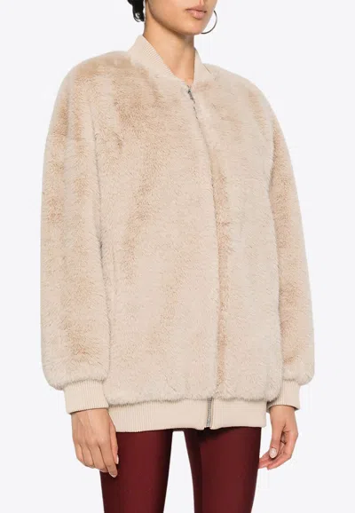 P.a.r.o.s.h Pathos Faux-fur Bomber Jacket With Baseball Collar In Beige