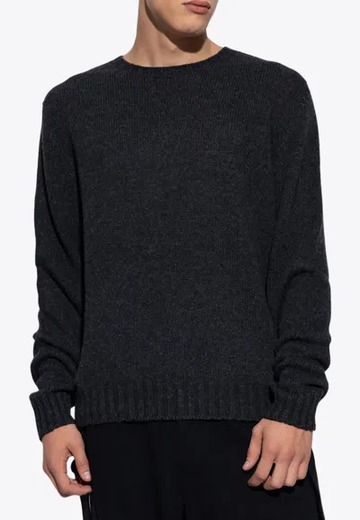 Palm Angels Men Curved Logo Sweater Knit Round Neck In Gray