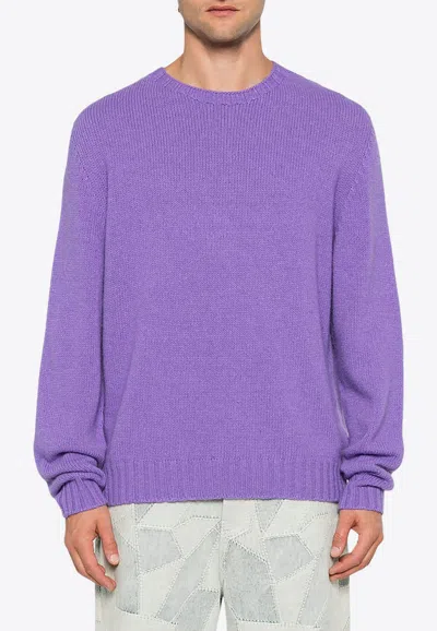 Palm Angels Curve Logo Crewneck Sweater In Purple