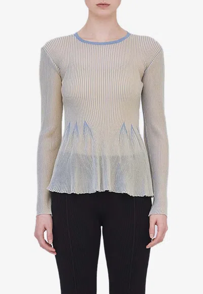 Cfcl Womens Rbn Egg Blue Bsqe Beige Hypha Flared-hem Knitted Top In Beige