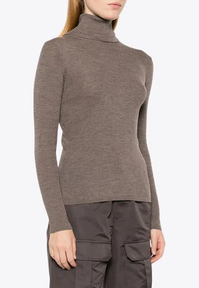 P.a.r.o.s.h Parosh Luxurious Wool Turtleneck Sweater With Ribbed Texture And Elegant Back Detail In Brown