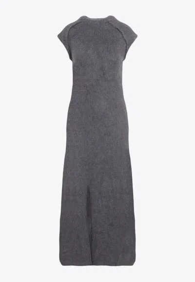 Jil Sander Boiled Wool Brushed Knit Long Dress In Gray