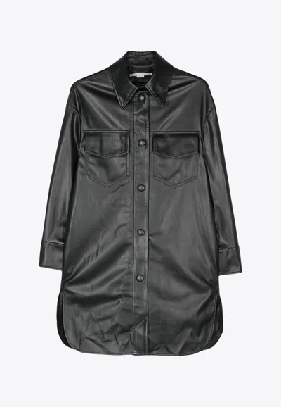 Stella Mccartney Oversized Faux Leather Shirt With Chest Pockets In Black