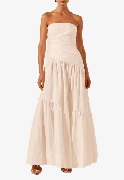 Shona Joy Maiori Strapless Draped Maxi Dress In White