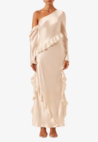 Shona Joy Louella One-shoulder Ruffled Silk Maxi Dress In White