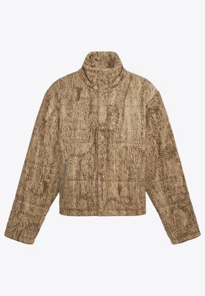 1989 Studio Flock Denim Puffer Camo Jacket In Beige