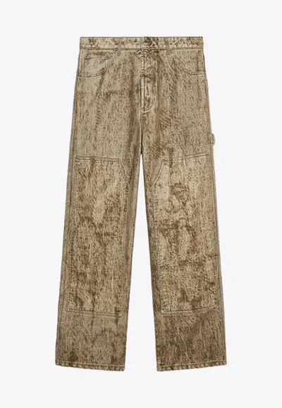 1989 Studio Denim Flock Carpenter Pants Camo In Beige